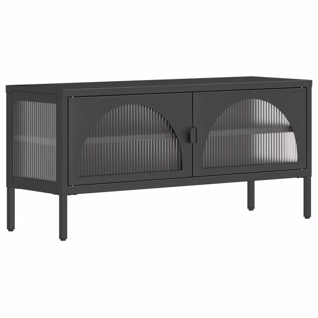 Mobile Porta TV Moderno vidaXL in Vetro e Acciaio Nero L 105 x P 35 x H 50 cm – 2