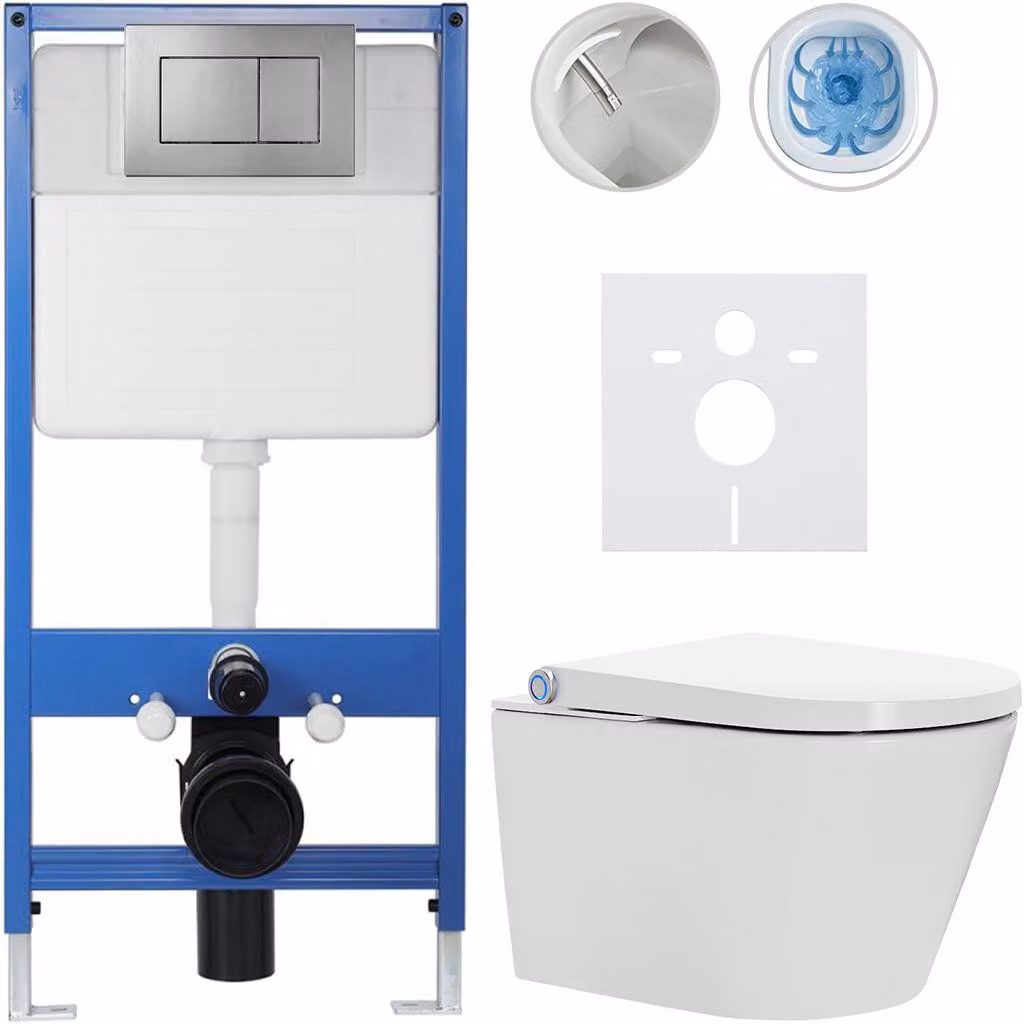 Set completo per WC Profi/Cronus Standard - bianco lucido - pulsante per WC Classic/grigio scuro - installazione a muro - 59,3 x 38,4 cm