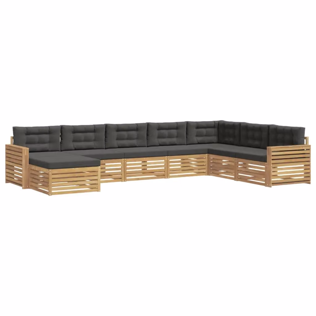 Set di divani da esterno a L con pouf vidaXL, 8 pezzi in legno di acacia trattato, colore bianco e antracite – 2