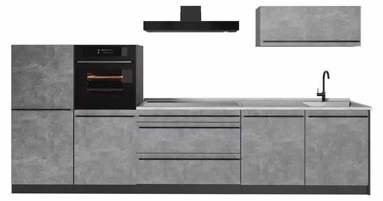 Cucina componibile Vicco R-Line Calcestruzzo/Antracite 340 cm senza piano di lavoro, Model 67288