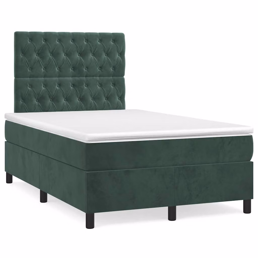 vidaXL Giroletto a Molle Ibrido con Materasso in Velluto Verde Scuro e Bianco L/P: 120 x 200 cm