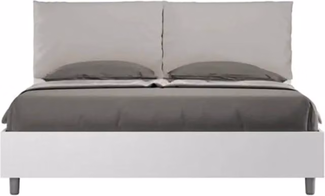 Letto matrimoniale con rete 160x190 bianco frassino cuscini similpelle tortora Egos Antea