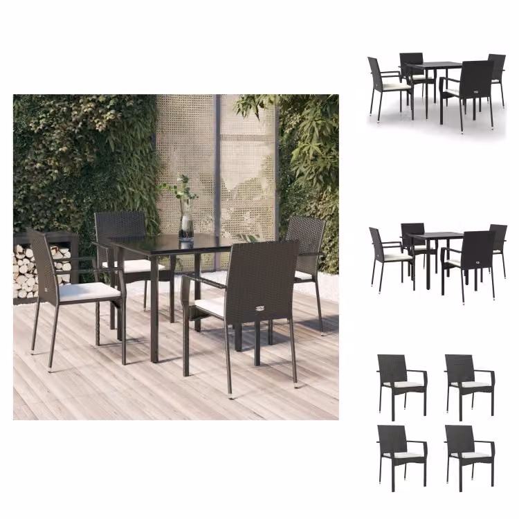 vidaXL Set da pranzo da giardino 5 pezzi con cuscini in poly rattan nero - Set di mobili da giardino