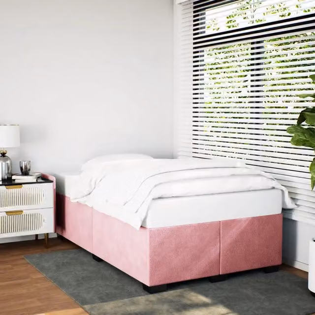 Giroletto vidaXL in velluto rosa con struttura in legno e doghe, L: 120 cm, P: 200 cm