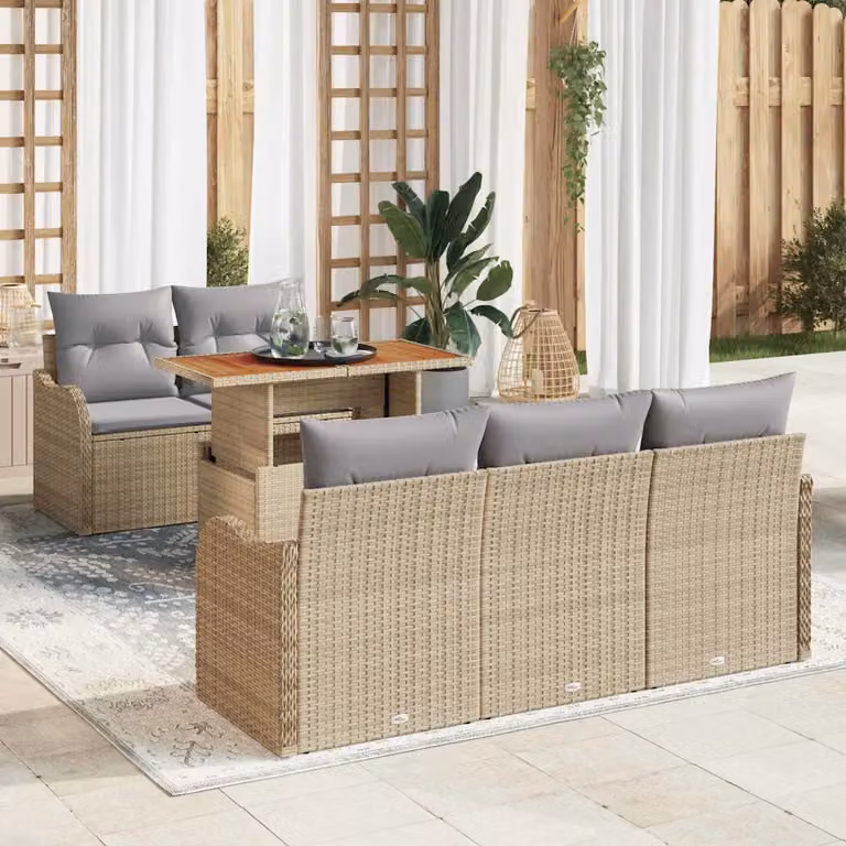 Set Divano da Giardino a L vidaXL in Polyrattan con Cuscini Beige e Grigio Chiaro