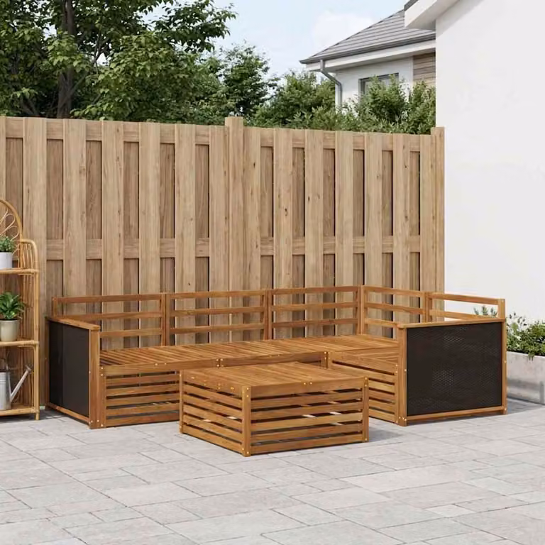 Set di divani da esterno vidaXL 5 pezzi in legno di acacia massello marrone con cuscini inclusi per giardino e terrazza
