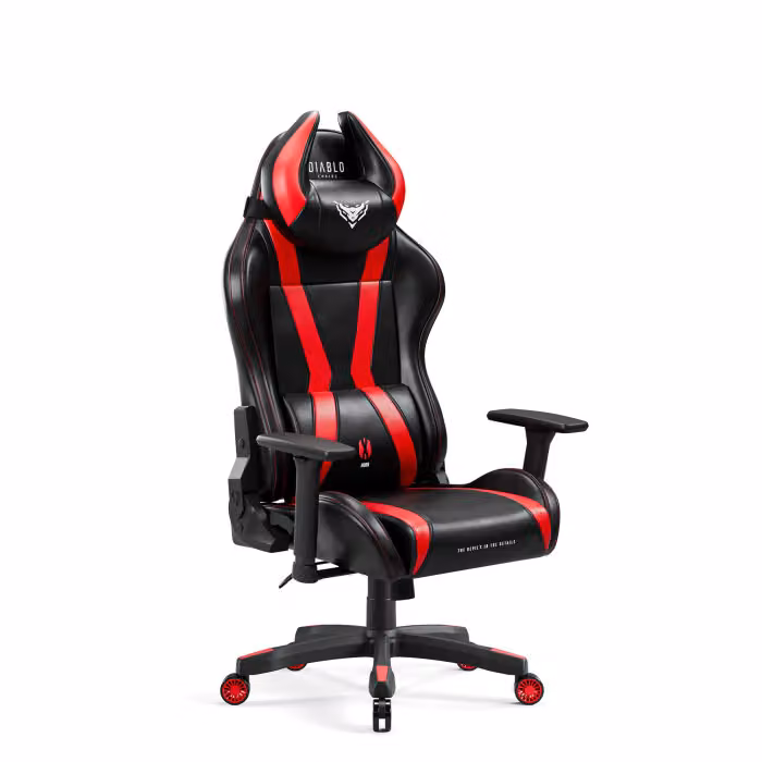 Sedia da gioco Diablo X-Horn Sedia da ufficio Sedia da scrivania Braccioli 3D Cuscino ergonomico collo/lombare Funzione dondolo Colore: Nero-Rosso, Taglia Small