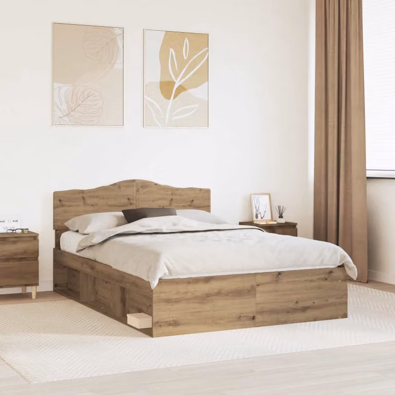 Struttura del letto moderna vidaXL in legno e MDF color marrone, L 150 x P 200 cm