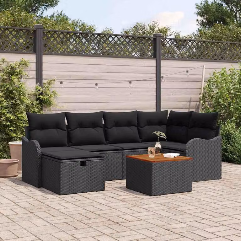 Maison Exclusive - Set da giardino composto da 7 pezzi, divano e poltrone, in rattan sintetico nero
