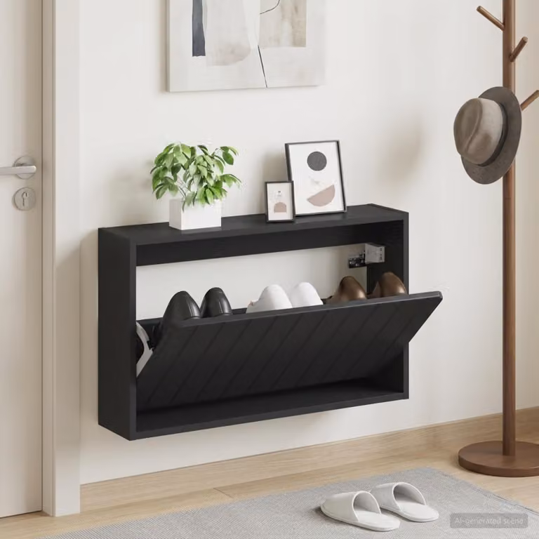 Mobiletto per scarpe da muro vidaXL ZWOLLE nero moderno con scomparti basculanti L: 71 cm, P: 17 cm, H: 43 cm