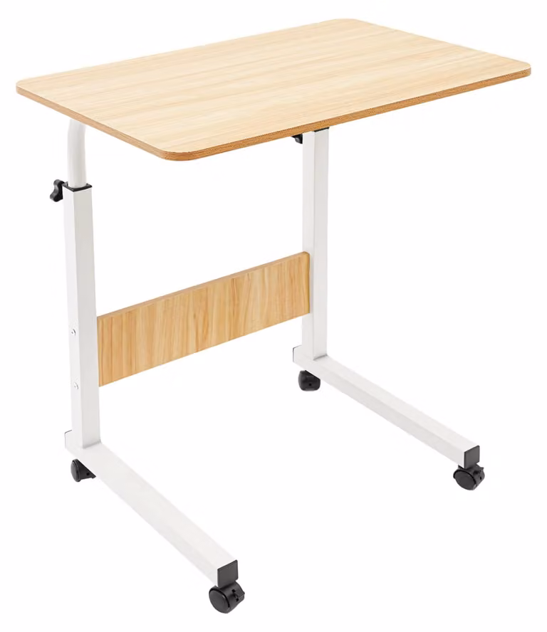 Tavolo regolabile per laptop - Tavolo portatile per computer su ruote - Altezza regolabile da 70 a 90 cm - 4 ruote bloccabili - Piano del tavolo in MDF, dimensioni 60x40 cm - Capacità di carico: 15 kg - Aspetto in legno