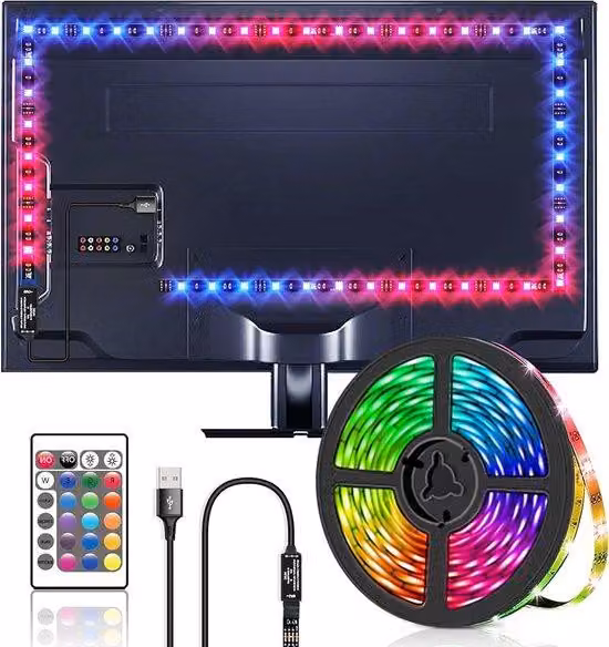 Striscia LED RGB da 2 m con USB e telecomando per TV da 32-55 pollici