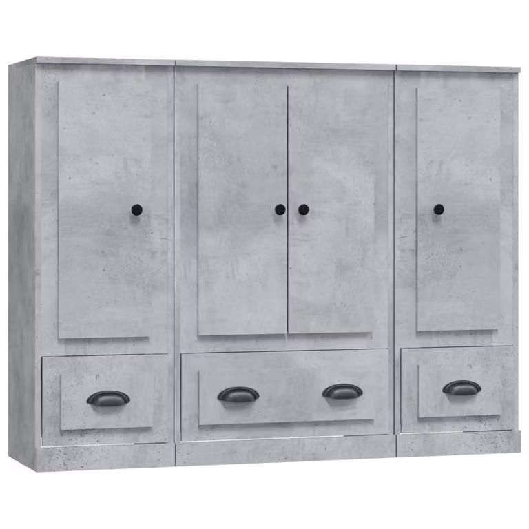 Credenze 3 pz Grigio Cemento in Legno Multistrato