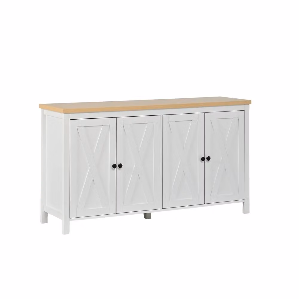 Consolle Minimal con 4 Ante e Scomparti Multiuso in MDF Bianco L 140 cm x P 40 cm x H 78 cm – 2