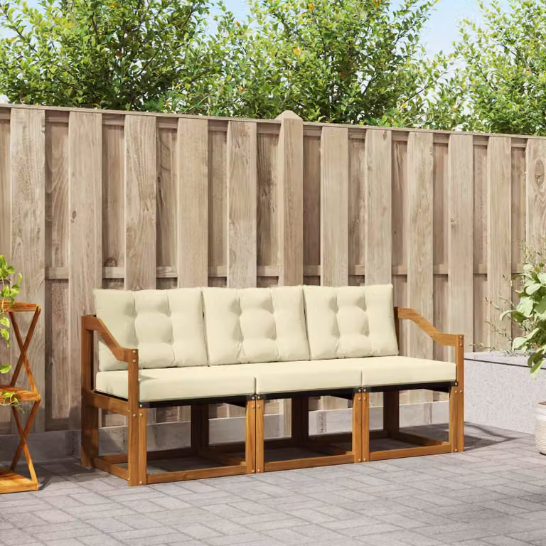 Set di divani da esterno vidaXL in legno di acacia con cuscini beige e bianco