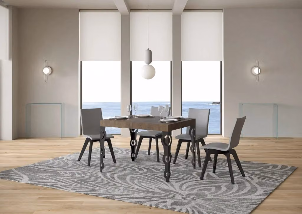 Tavolo allungabile moderno GIORDANOSHOP rettangolare in legno e metallo, L/P/H: 120-204 x 80 x 77 cm, colore marrone e antracite – 2