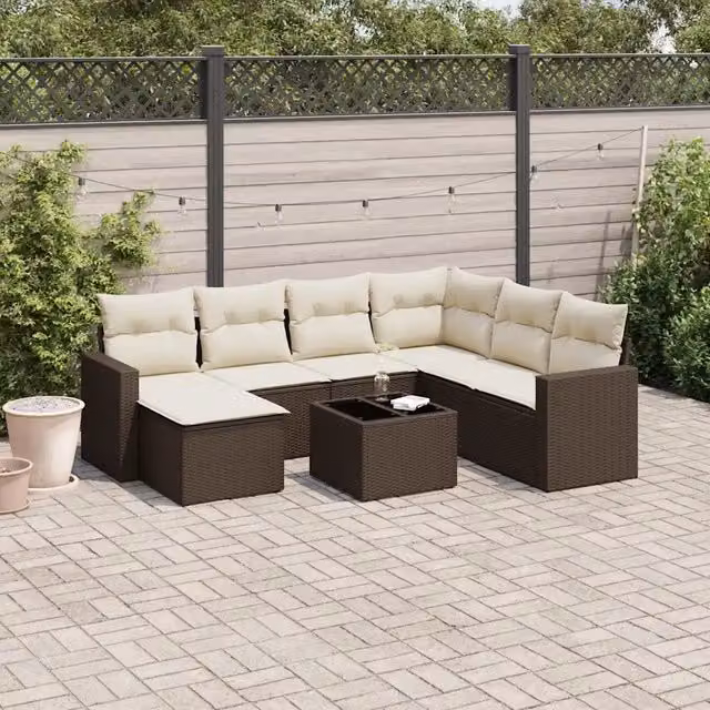 Set Divani da Giardino 8 pz con Cuscini Marrone in Polyrattan 3251650