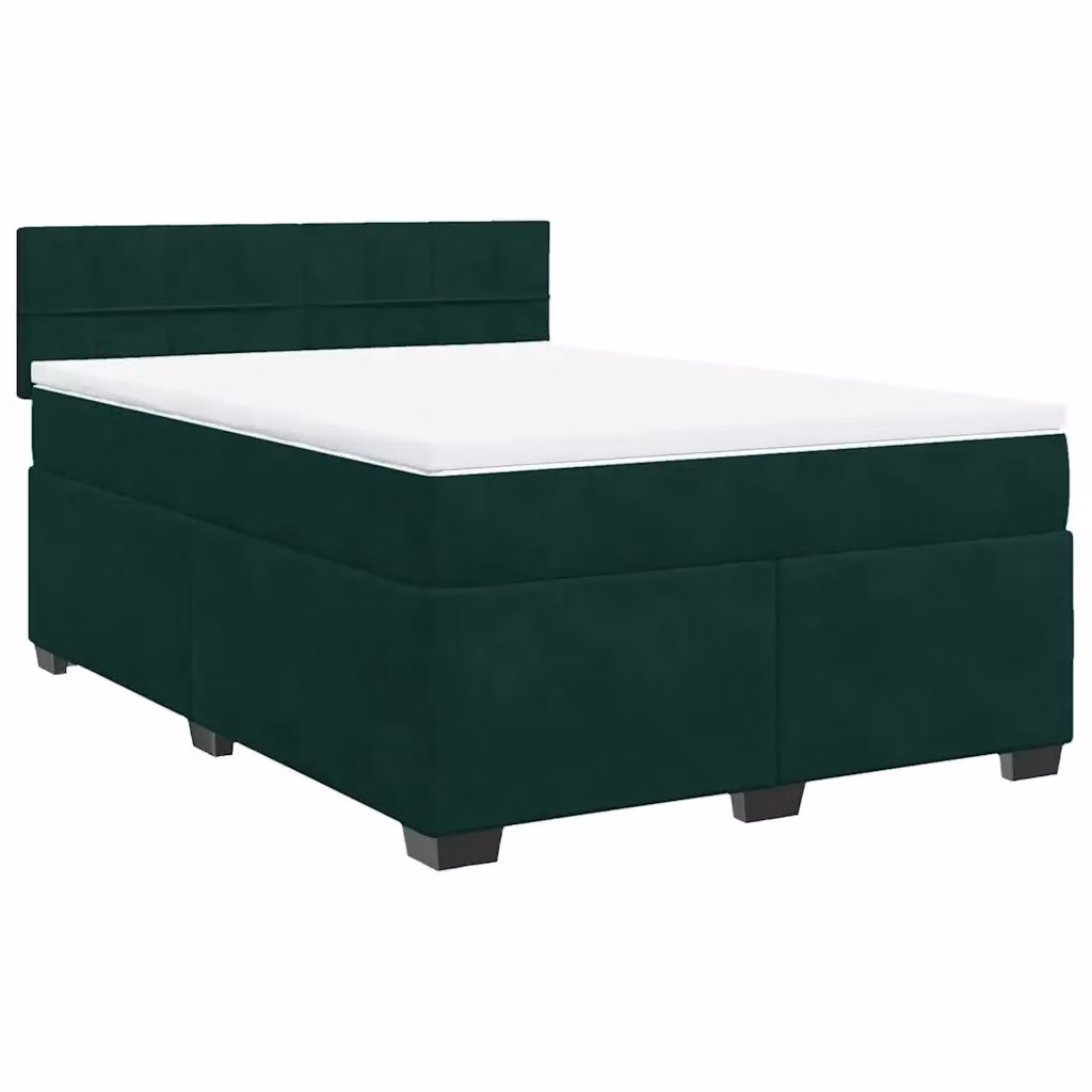 Letto Ibrido con Giroletto a Molle e Materasso vidaXL in Velluto Verde Scuro e Bianco, Struttura in Legno di Pino, L/P/H: 140 x 190 x 100,5 cm – 2