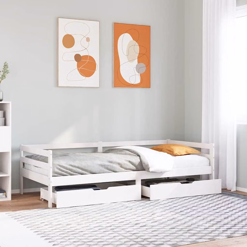 vidaXL Dormeuse con Cassetti in Legno Massello di Pino Bianco L 200 x P 90 x H 56,5 cm