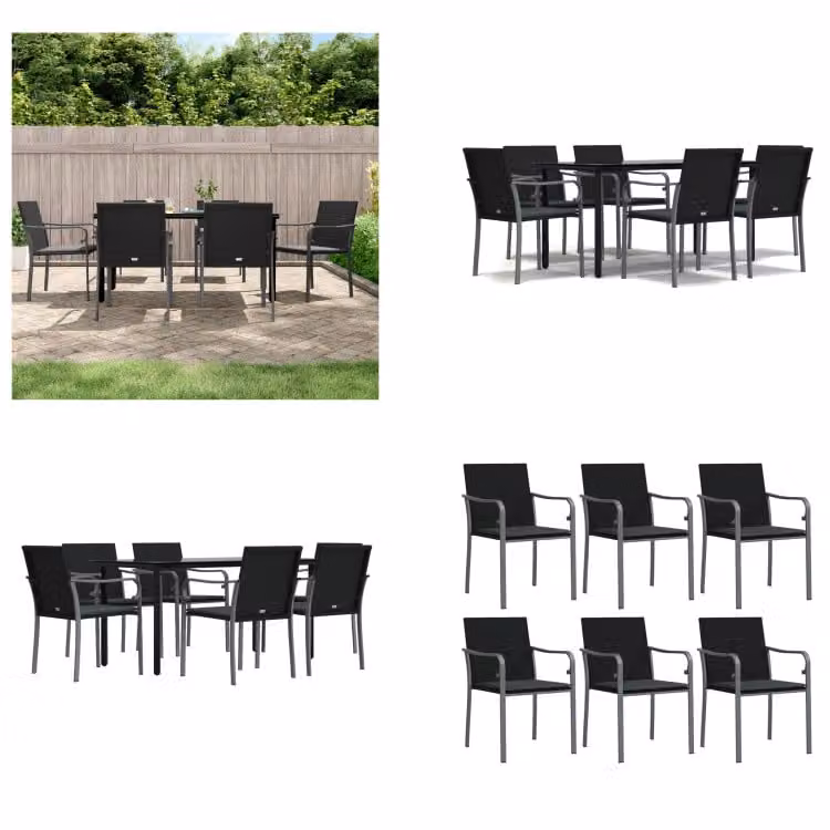 vidaXL Set da pranzo da giardino 7 pezzi con cuscini in polirattan e acciaio - Set da pranzo da giardino - Set da pranzo da giardino - Set da pranzo da esterno
