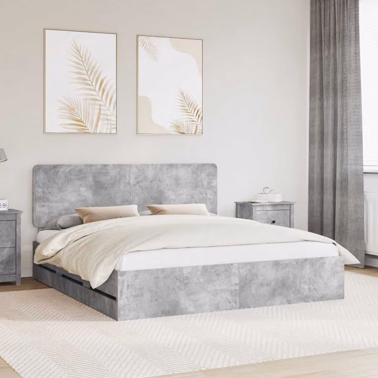 Struttura letto con cassetto vidaXL in legno MDF Grigio cemento 200 x 200 cm