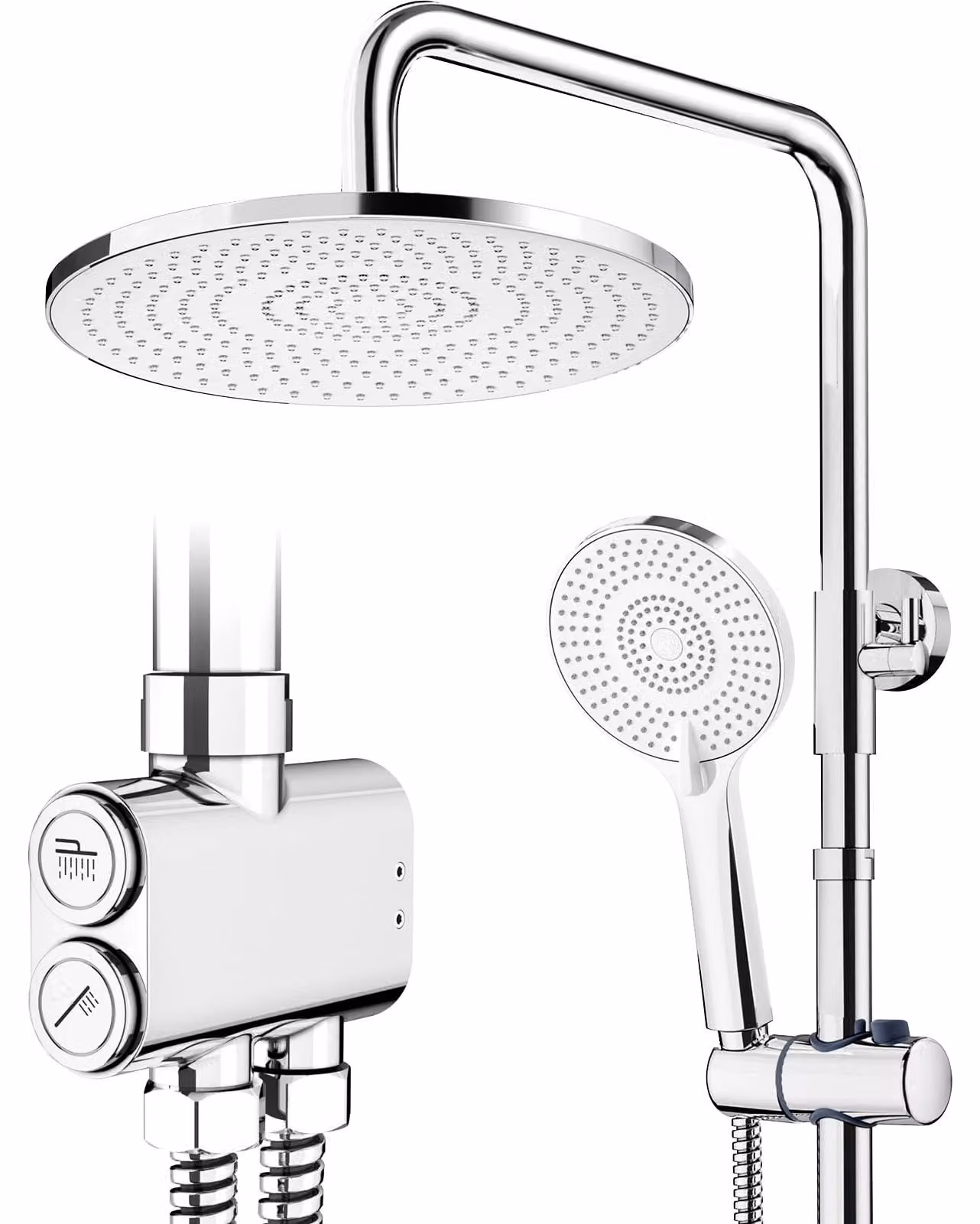 Doccia a soffitto, diametro 25 cm, rotonda, con 3 diverse tipologie di getto, sistema doccia, cromata