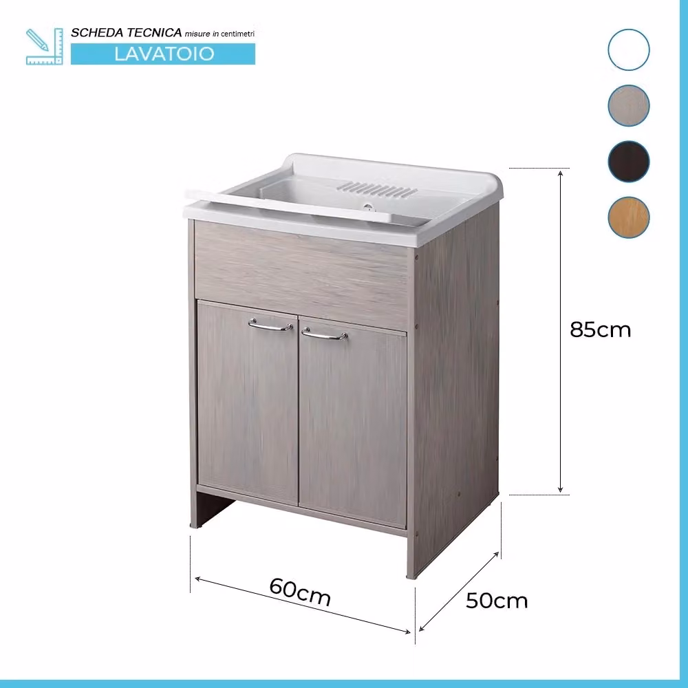 Mobile lavatoio Negrari in rovere con vasca e asse lavapanni in resina L/P: 60 x 50 cm – 2