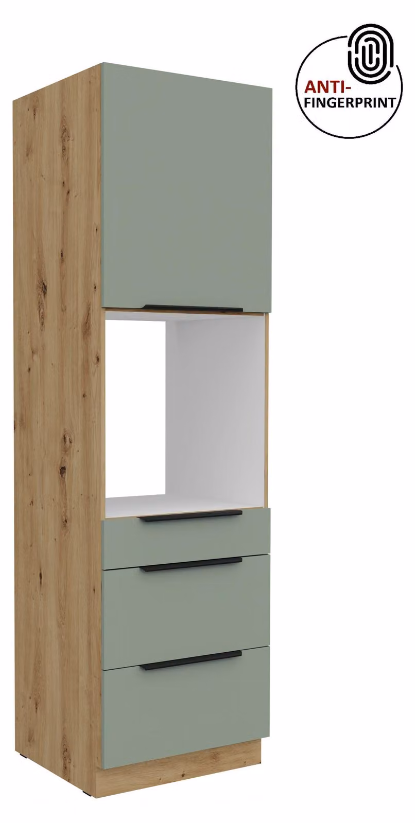 Credenza da cucina da 60 cm, cucina ARIA in acquamarina ultra opaca + rovere Artisan opaco, frontali di alta qualità con rivestimento anti-impronta, mobile da cucina con chiusura ammortizzata