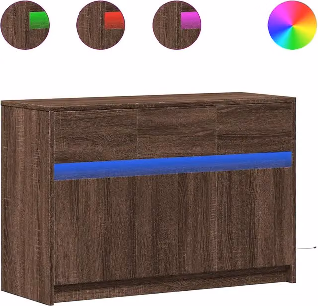 Mobile porta TV moderno con illuminazione LED integrata in legno marrone L 91 cm x P 34 cm x H 61 cm