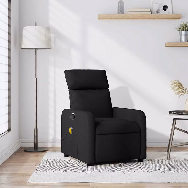 vidaXL Poltrona Relax Reclinabile Nera in Tessuto con Braccioli