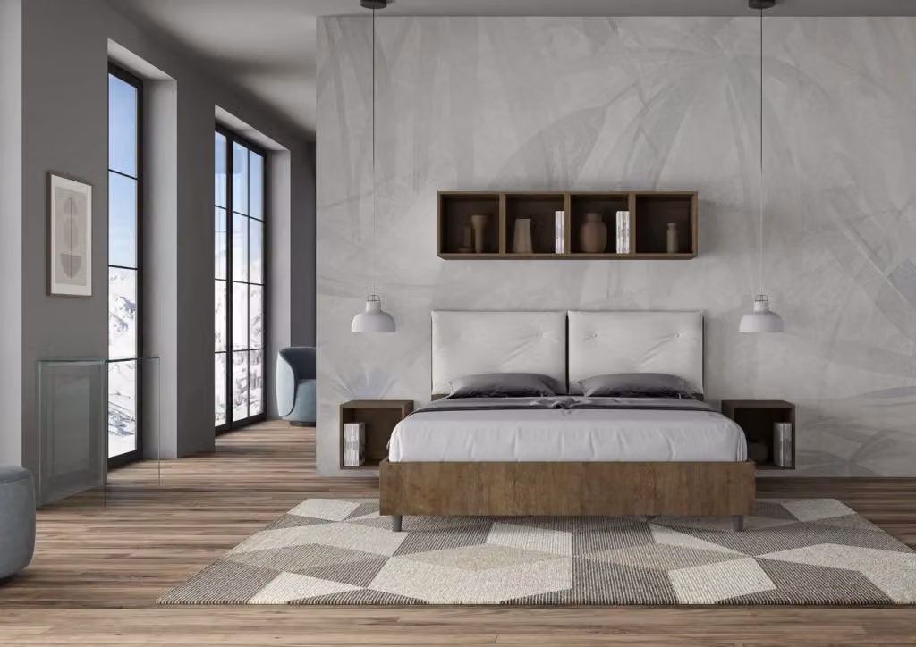 Letto Matrimoniale Egos Appia con Contenitore ad Alzata e Cuscini in Similpelle, Colore Noce, L/P: 160 x 200 cm – 2