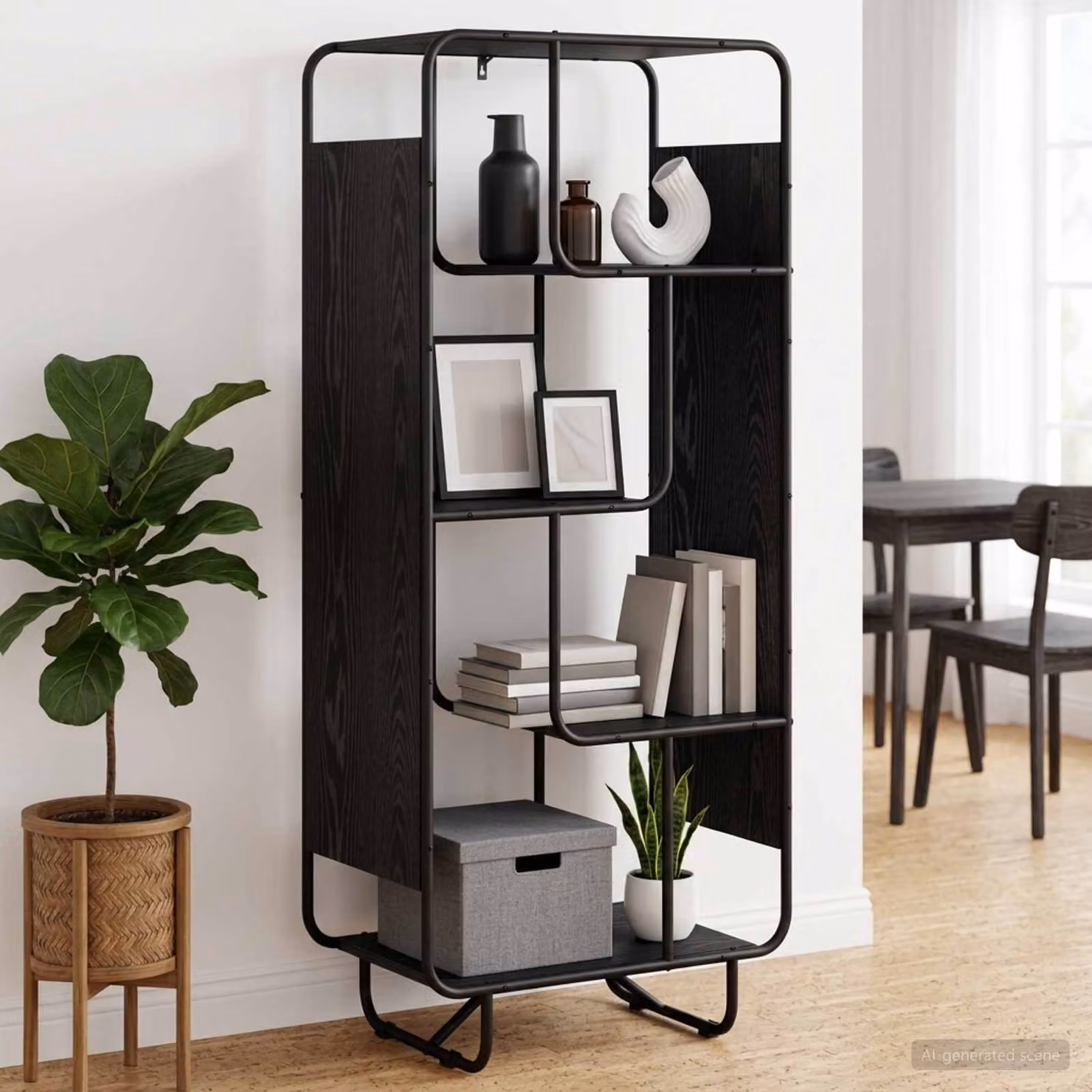 Credenza stile industrial vidaXL in legno ingegnerizzato e metallo, colore nero, L: 60 cm, P: 37.5 cm, H: 144 cm
