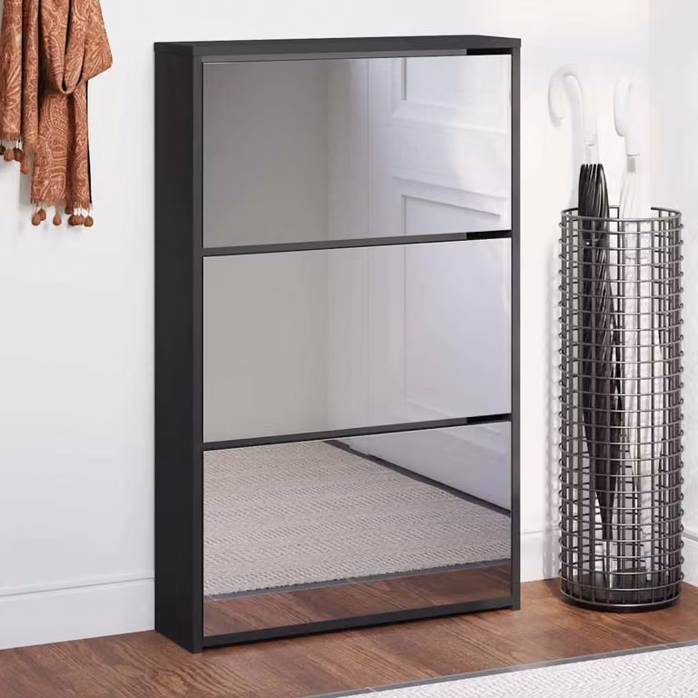 Scarpiera moderna vidaXL con specchio e illuminazione LED, nera, L: 63 cm, P: 17 cm, H: 102,5 cm