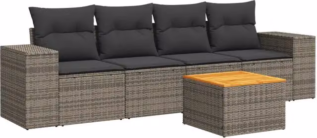 Set Salotto da Giardino 5 Pezzi DESIGN IN in Polyrattan Grigio con Cuscini Imbottiti e Tavolino