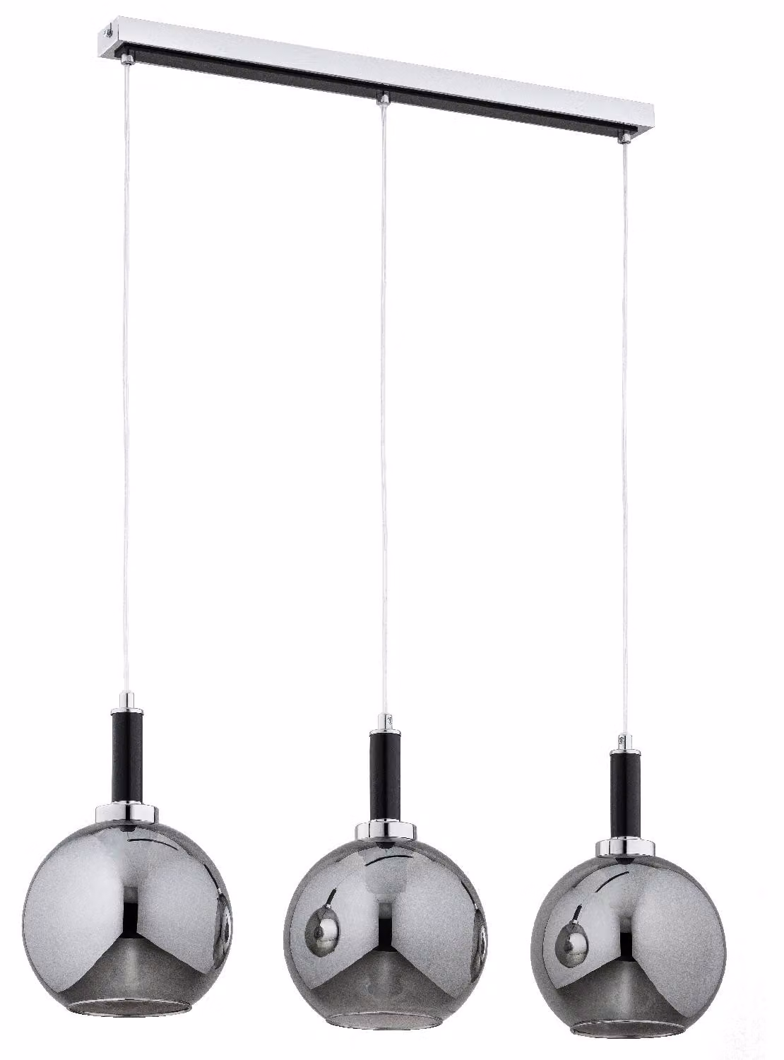 Lampada a sospensione HETTY cromata e nero fumé, 3xE27x15W, vetro, dimensioni: 90x25x8 cm, IP20, Alfa