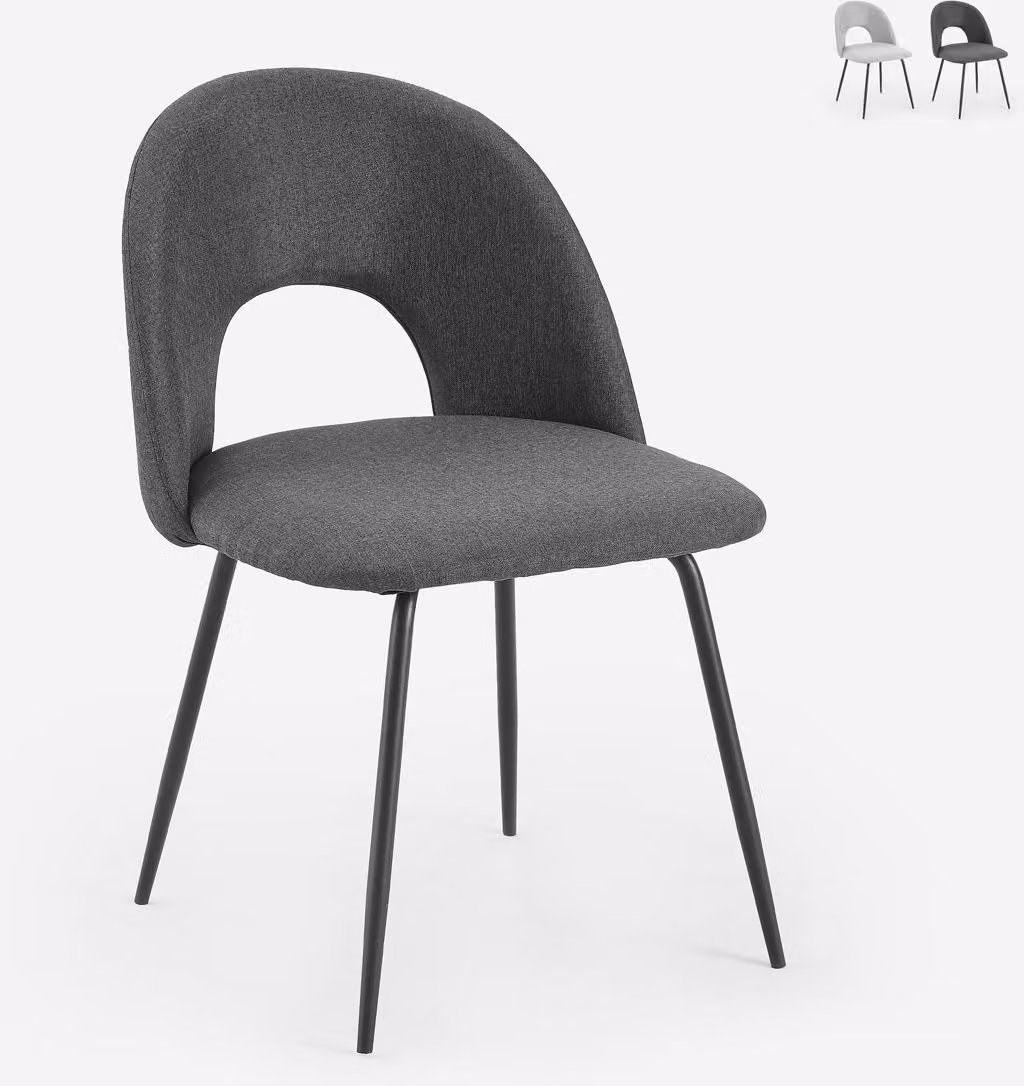Elegante sedia imbottita in tessuto per soggiorno e sala da pranzo Sarwa - Grigio scuro