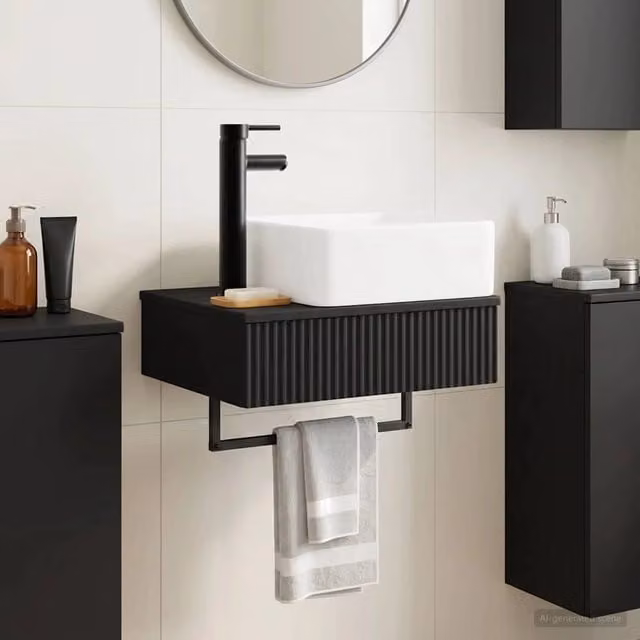 Lavabo da Parete Nero 50 x 41 x 39 cm Legno ingegnerizzato 890189