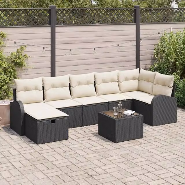 Set Divano da Giardino 8 pz Nero polyrattan 3360438