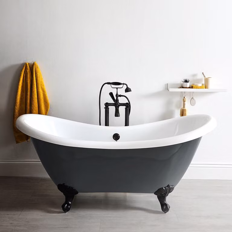 Vasca da Bagno Freestanding Grigio a Doppio Schienale e Piedini Neri 1750 x 730mm - Elton