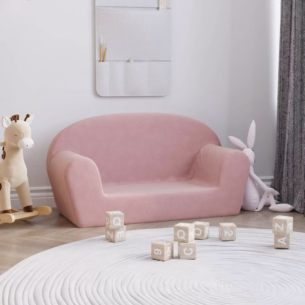 vidaXL Divano per Bambini a 2 Posti Rosa in Morbido Peluche L 84 cm x P 34 cm x H 45 cm