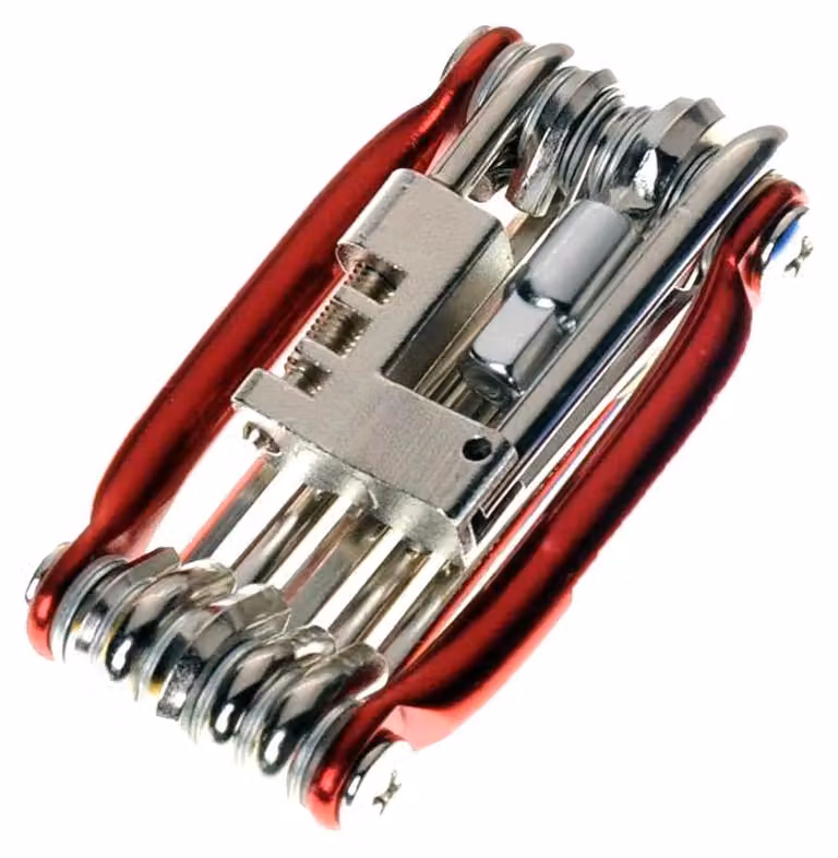 Multitool per bicicletta, con 11 funzioni, design compatto e portatile, colore rosso