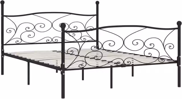 Letto matrimoniale | Letto per adulti | Giroletto con Doghe Nero in Metallo 180x200 cm