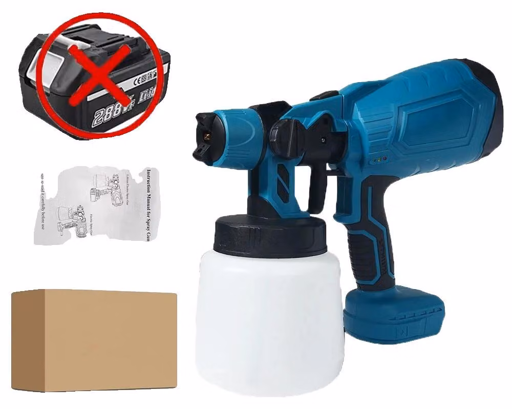 Pistola a spruzzo elettrica, capacità 1000 ml, controllo del flusso regolabile, senza batteria, colore blu, alimentazione 100-240V, spina di tipo EU