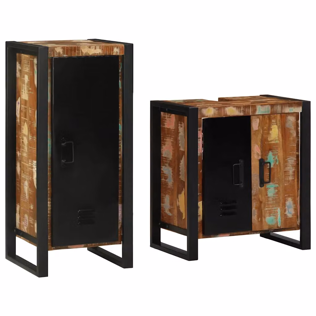 Set di mobili per il bagno moderno vidaXL in legno e metallo multicolore e nero con armadietto laterale a parete L/P/H: 90 x 41 x 35 cm e 55 x 35 x 41 cm – 1