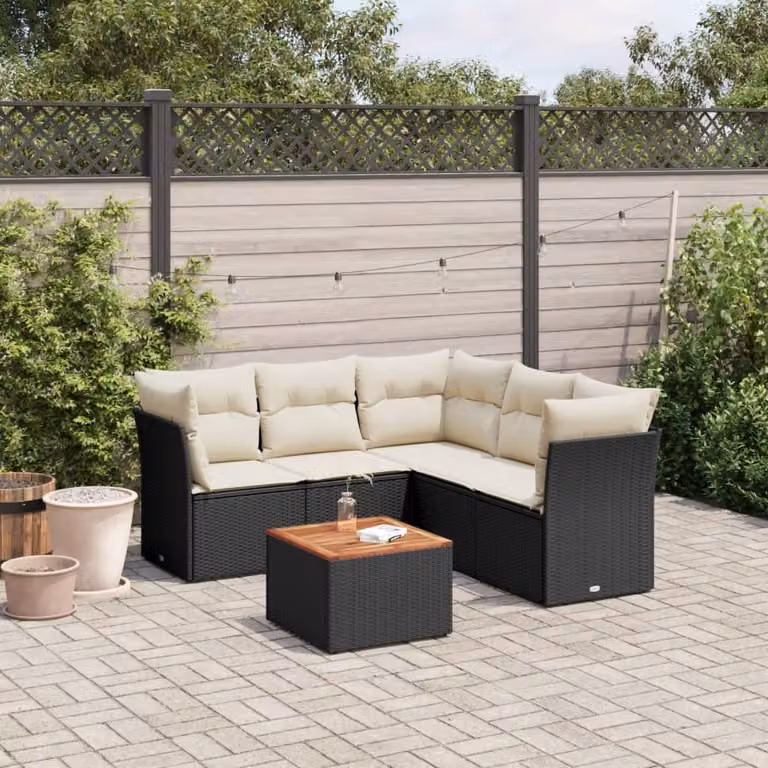 Set Divano da Giardino vidaXL 6 pz a L con Cuscini in Polyrattan e Colore Nero
