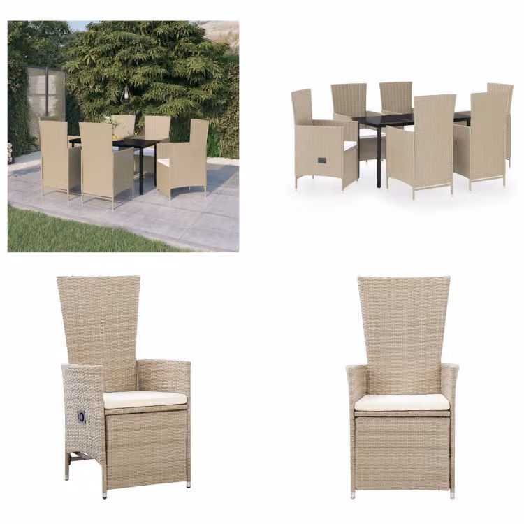 vidaXL Set da pranzo da giardino 7 pezzi con cuscini beige - Set da pranzo da giardino - Gruppi da pranzo da giardino - Set di mobili da giardino - Set di mobili da giardino