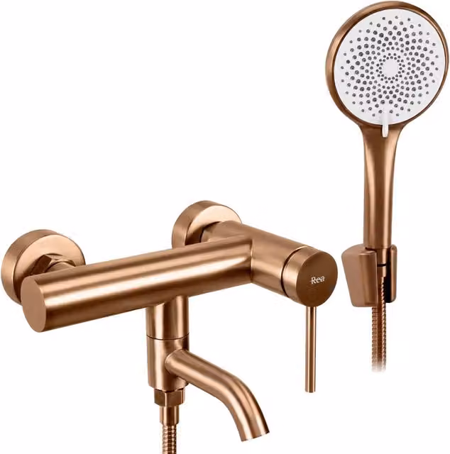Miscelatore per vasca a parete Rea Clif con leva singola in ottone color bronzo spazzolato