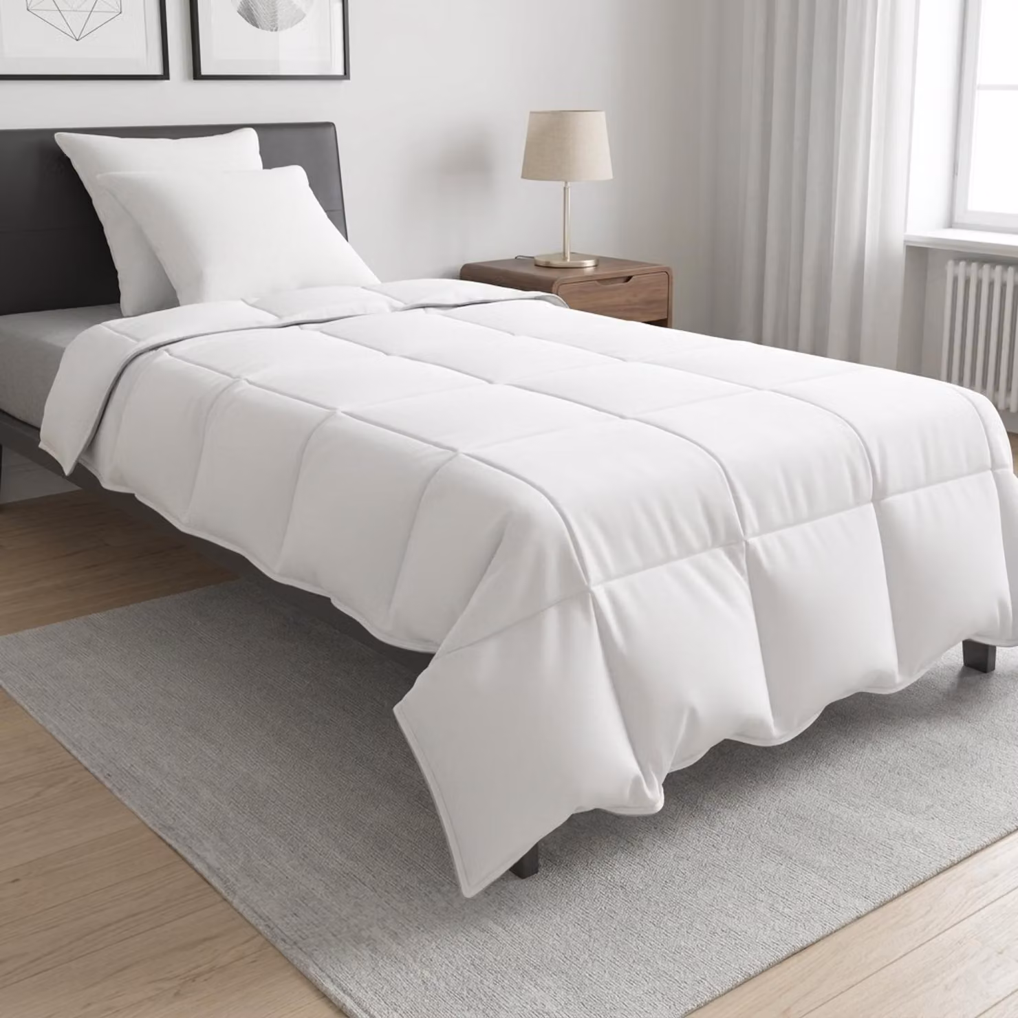 Set di piumoni e cuscini vidaXL traspiranti in bambù e poliestere, Bianco, 140 x 220 cm