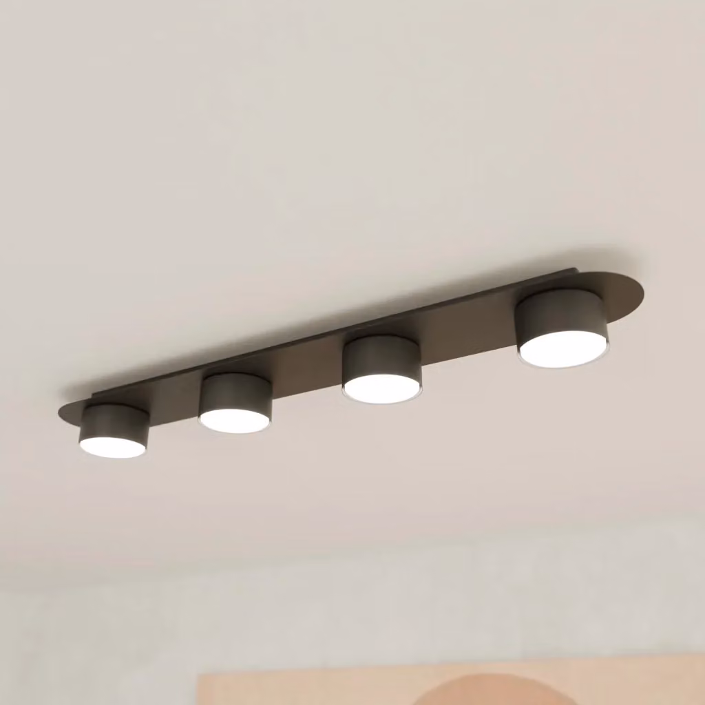 Plafoniera 4 Luci Theseus Luceart-Classic in Acciaio Nero con Diffusori a Cilindro – 2