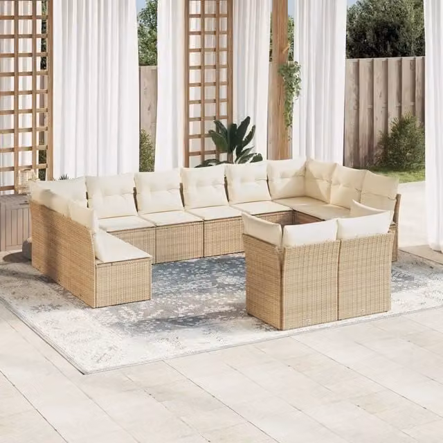 Set di Divani da Giardino VIDAXL a Forma di U in Polyrattan con Cuscini Beige, 12 Posti
